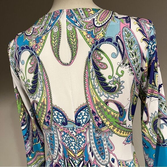 Donna Morgan Multicolor Paisley Print long sleeve Dress size 4 - Picture 8 of 14